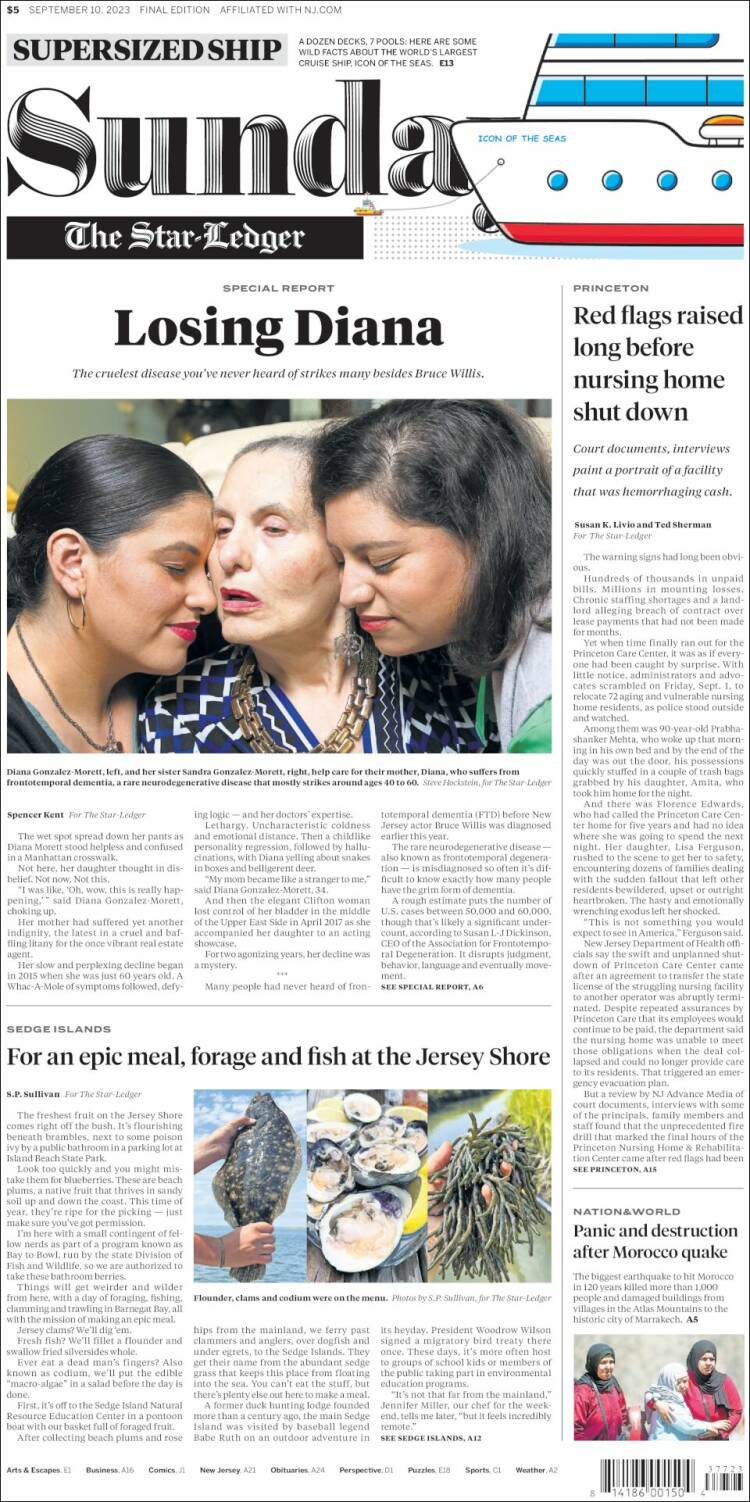 Portada de Star-Ledger (USA)