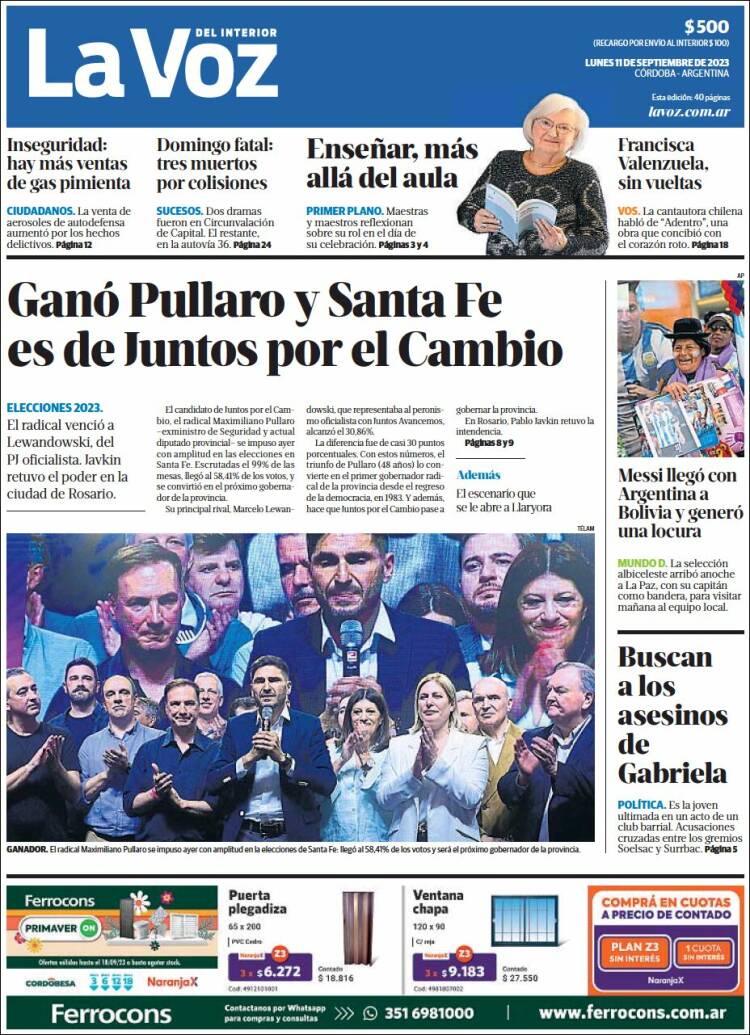 Portada de La Voz del Interior (Argentina)