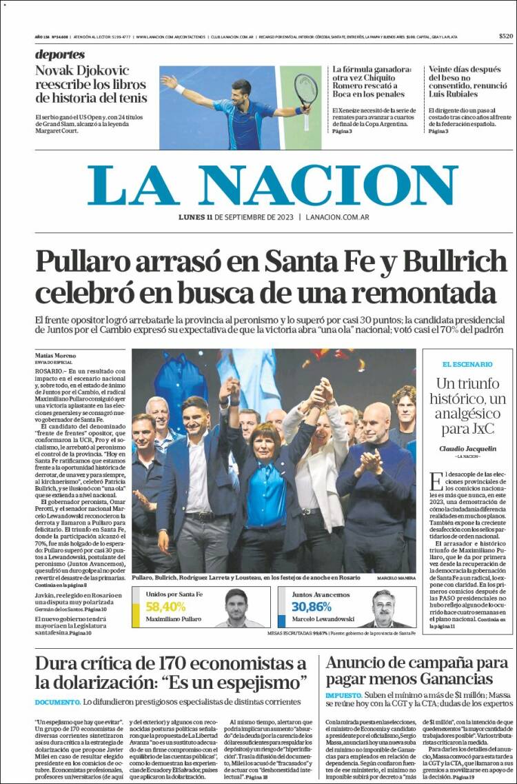 Portada de La Nación (Argentina)