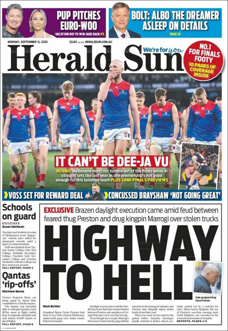 Portada de Herald Sun (Australia)