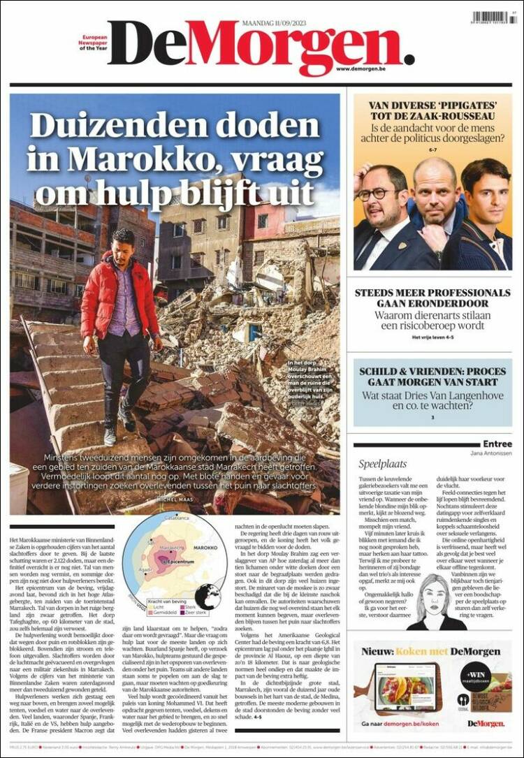 Portada de De Morgen (Bélgica)