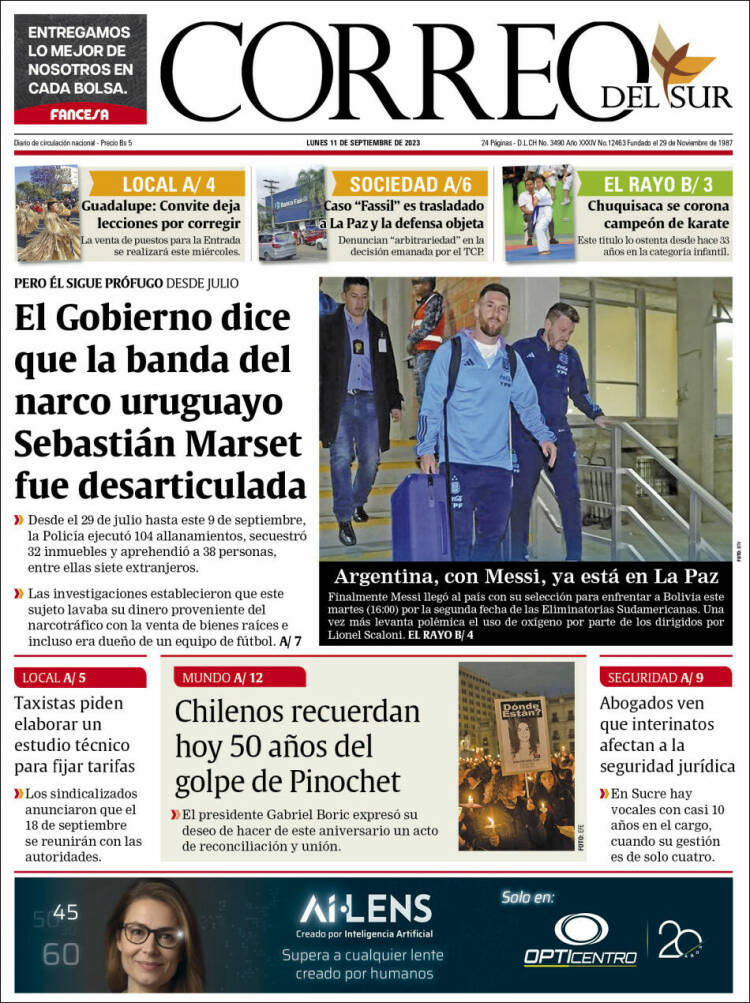 Portada de Correo Sur (Bolivia)