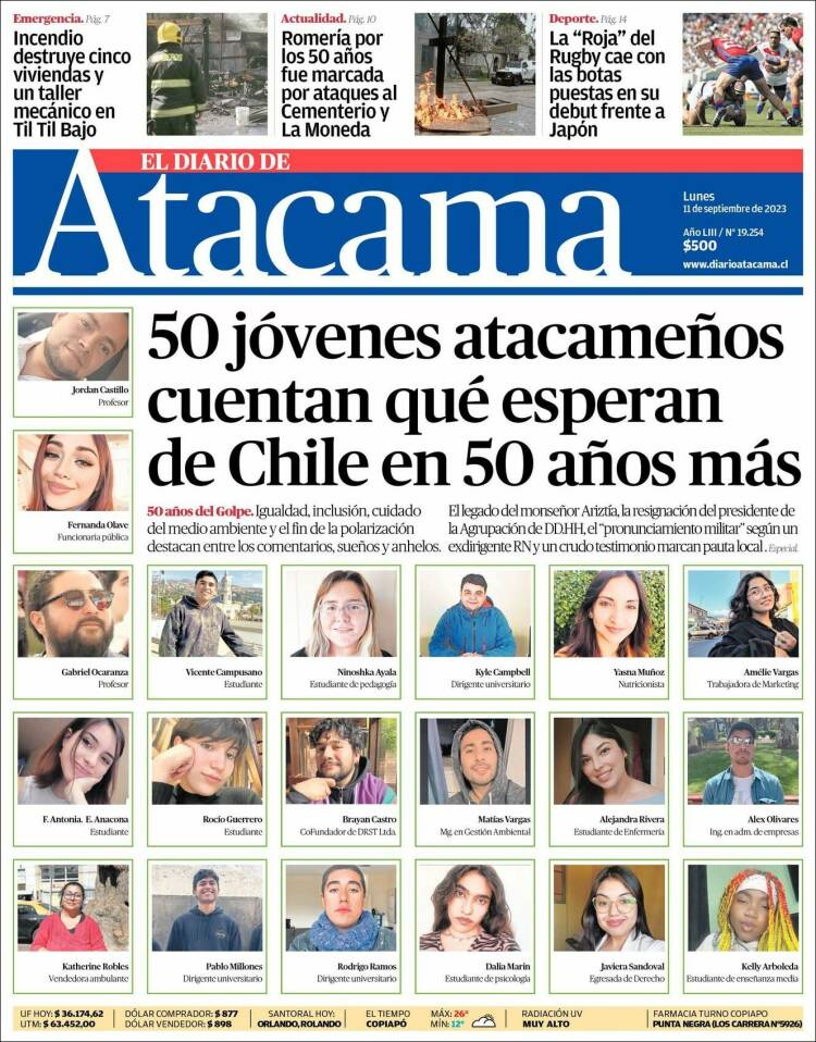 Portada de Diario de Atacama (Chile)