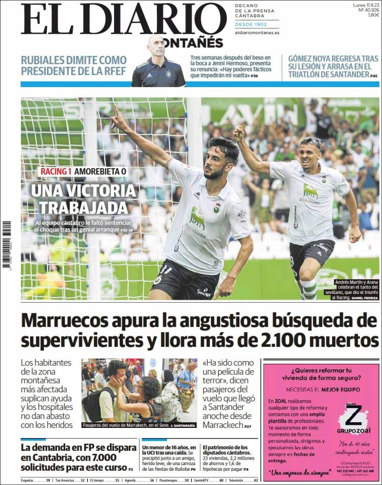 Portada de El Diario Montañés (España)