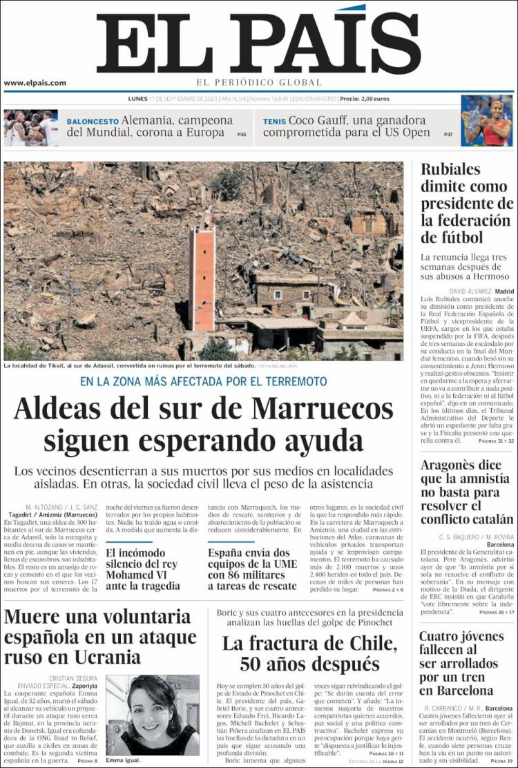 Portada de El País (España)