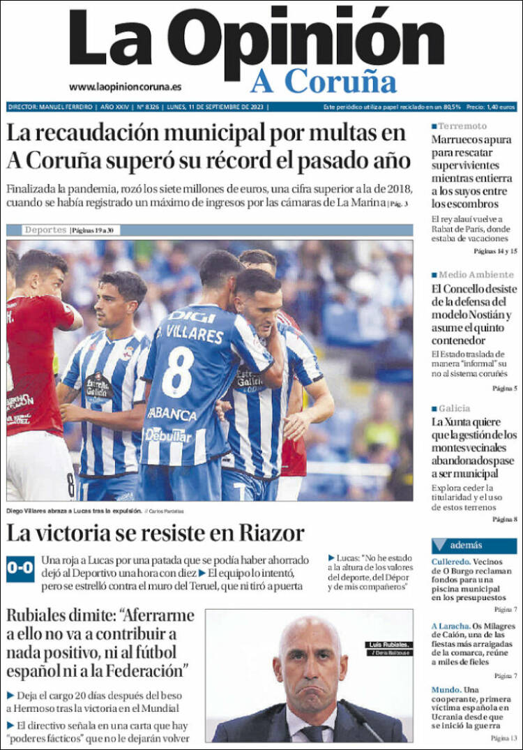 Portada de La Opinión de A Coruña (España)