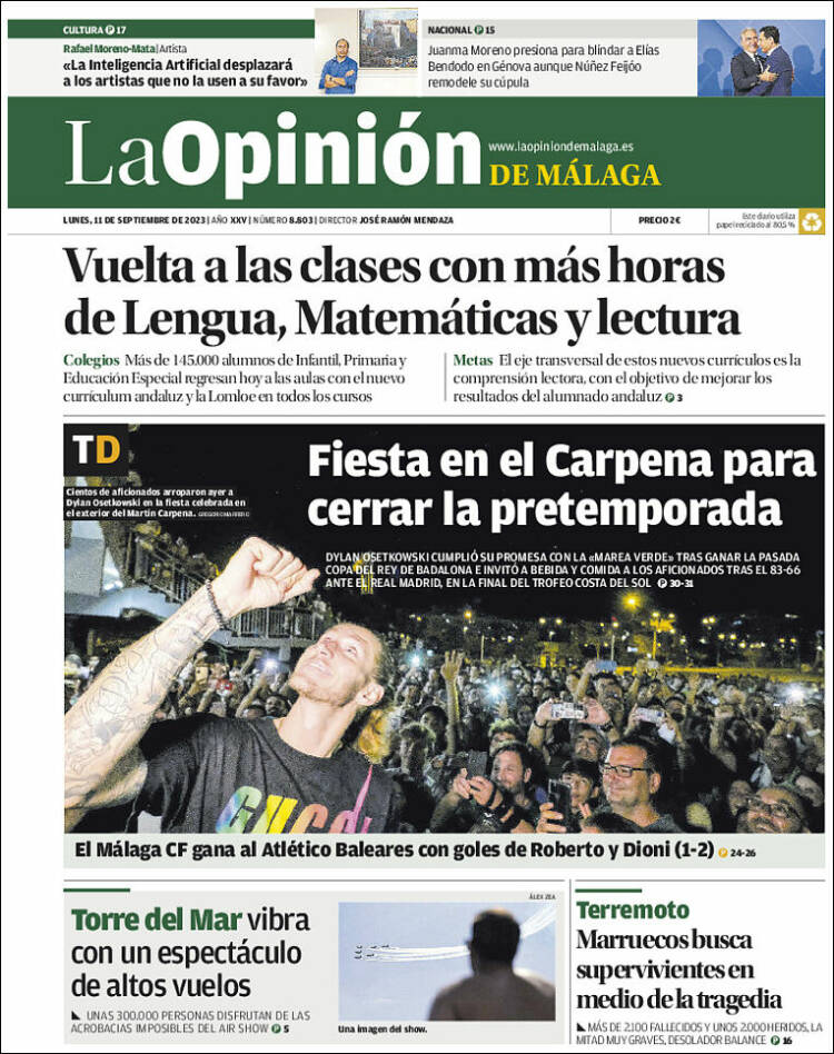 Portada de La Opinión de Málaga (España)