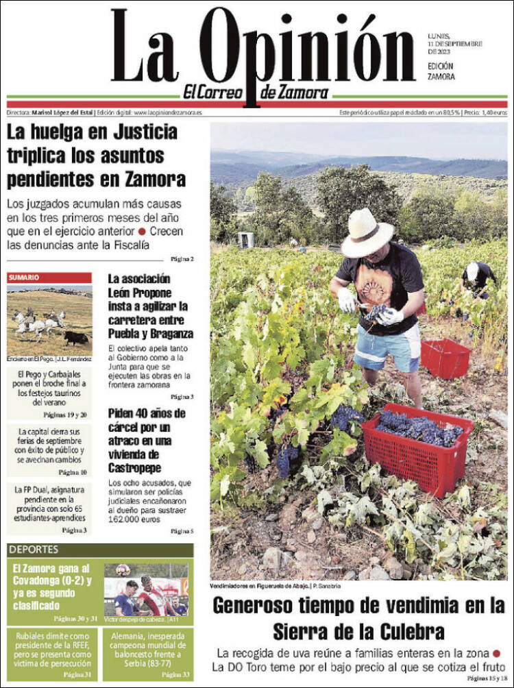 Portada de La Opinión - El Correo de Zamora (España)