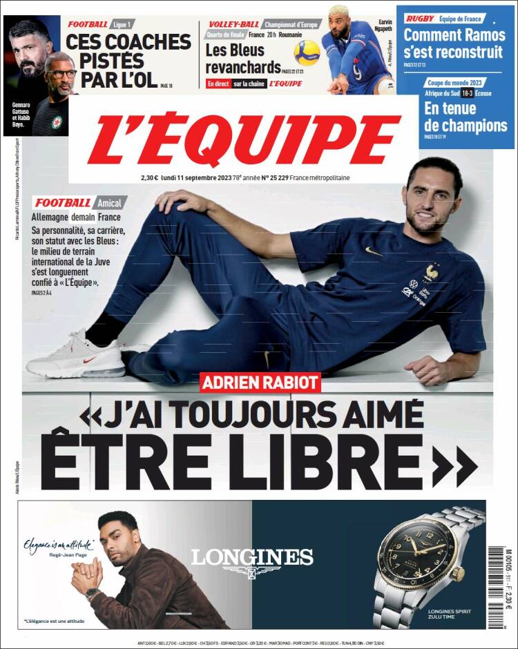 Portada de L'Equipe (Francia)