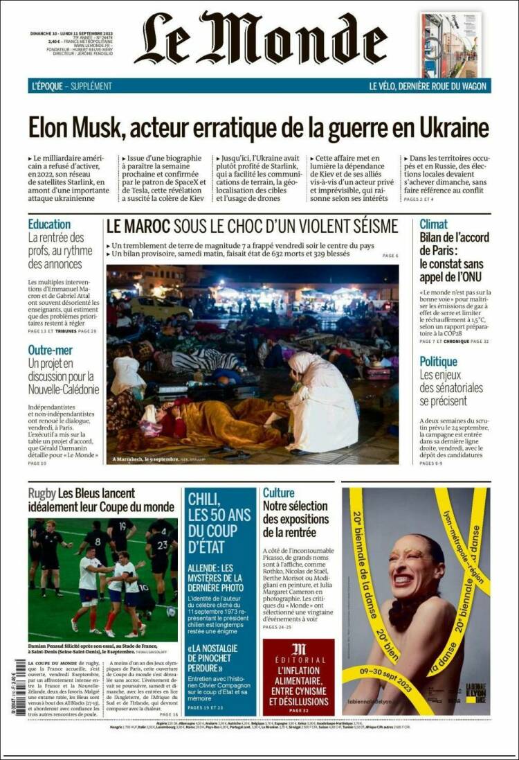 Portada de Le Monde (Francia)