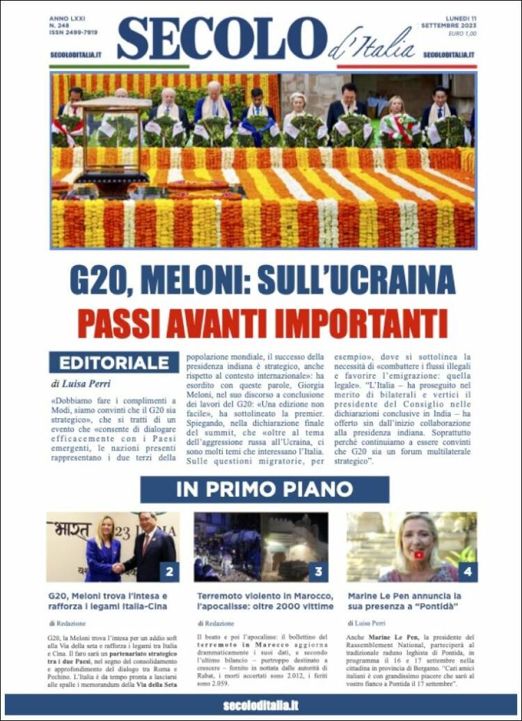 Portada de Secolo d'Italia (Italia)