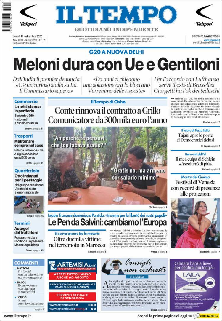 Portada de Il Tempo (Italia)