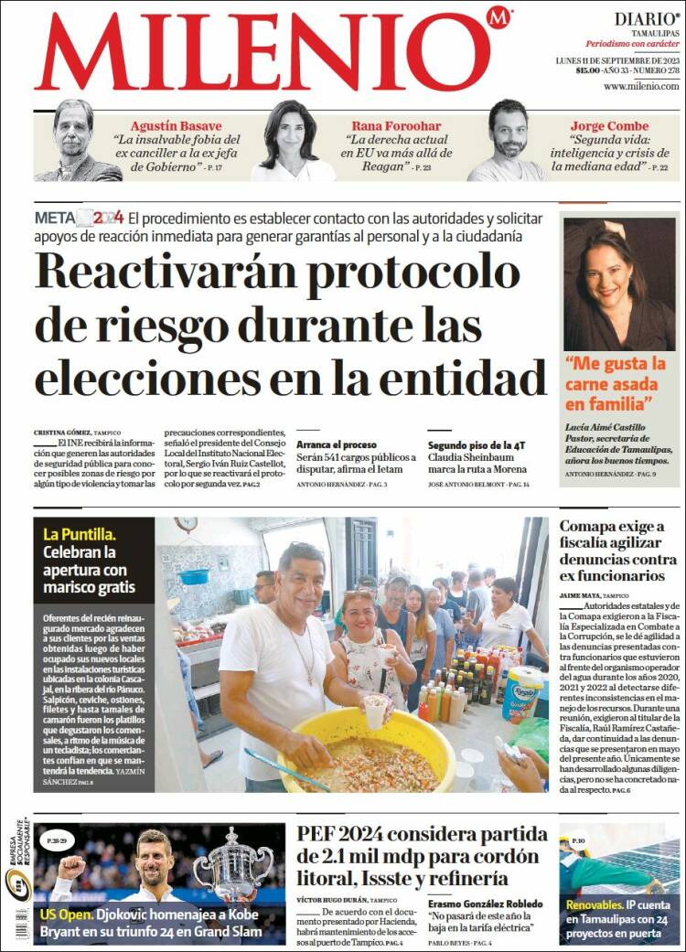 Portada de Milenio - Tamaulipas (México)