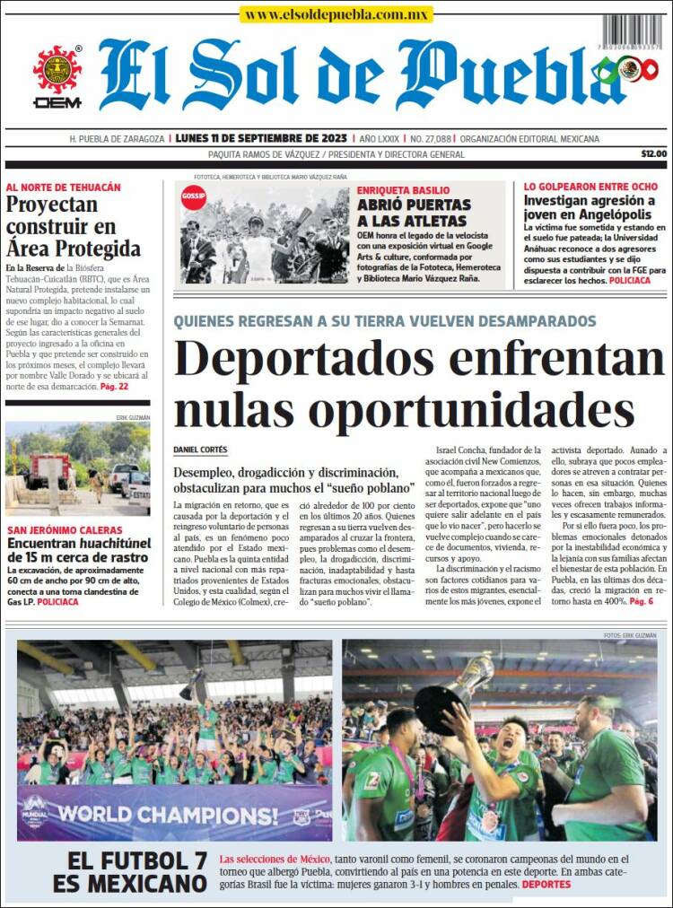 Portada de El Sol de Puebla (México)