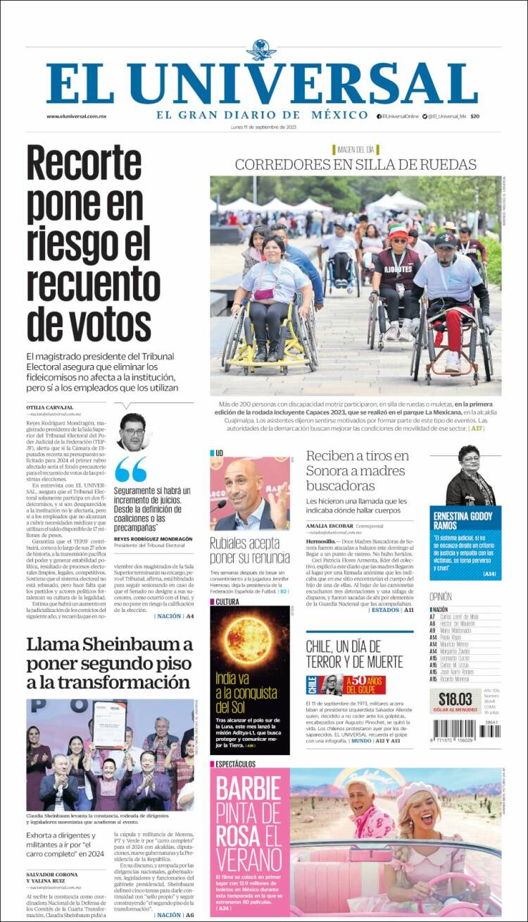 Portada de El Universal (México)