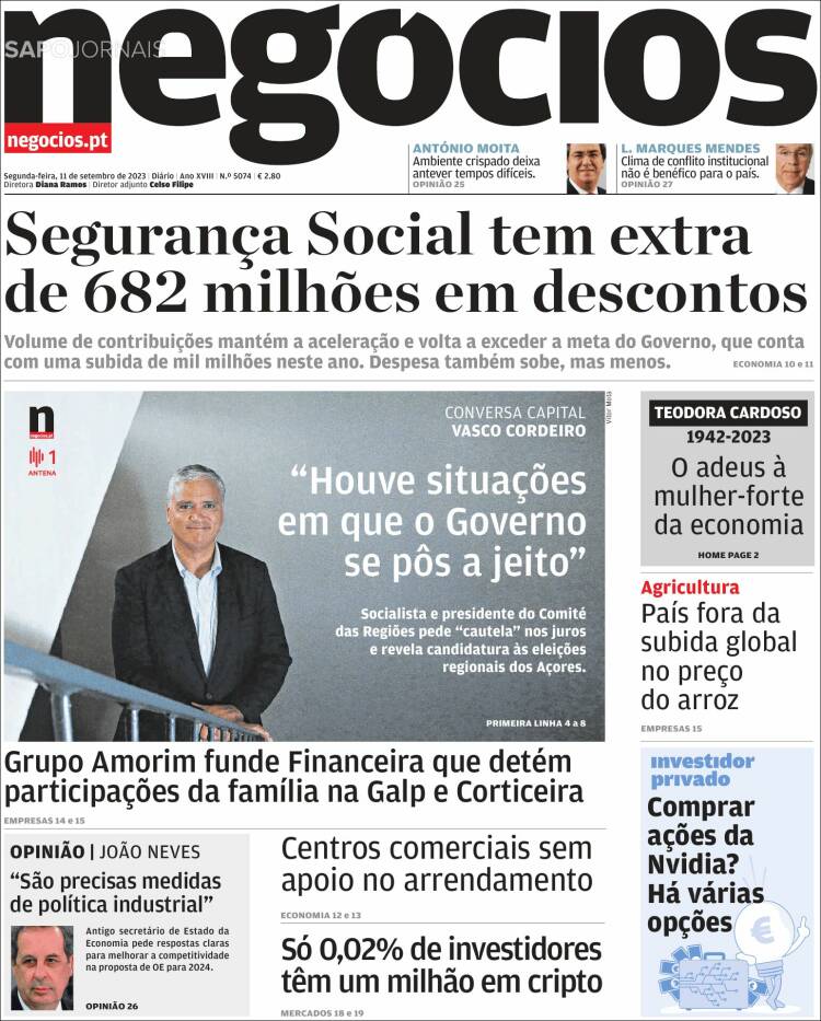 Portada de Jornal de Negócios (Portugal)