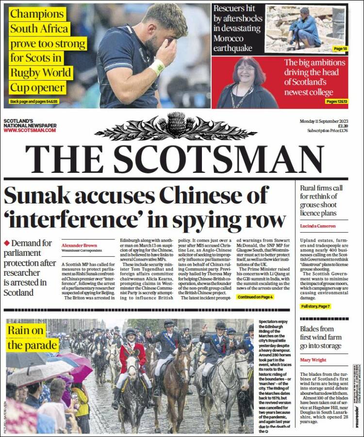 Portada de The Scotsman (Reino Unido)