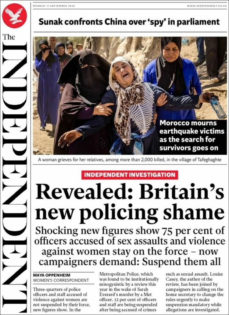 Portada de The Independent (Reino Unido)