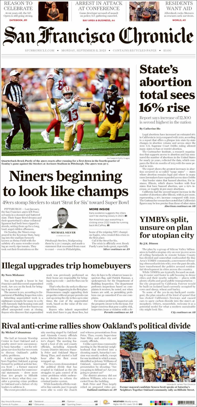 Portada de San Francisco Chronicle (USA)