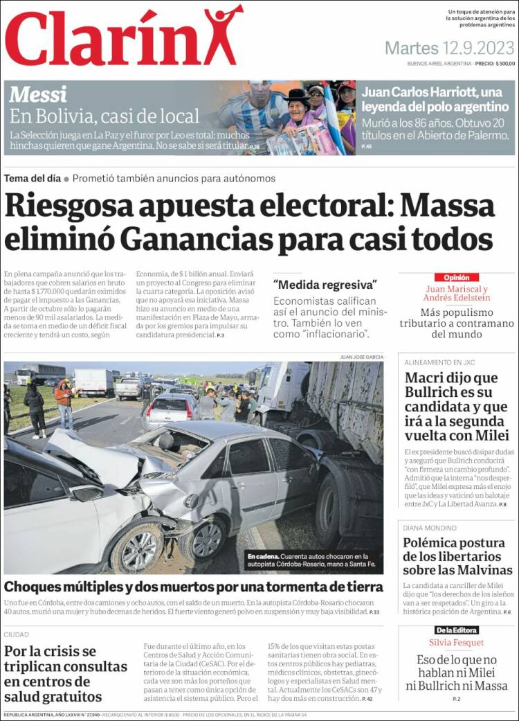 Portada de Clarín (Argentina)