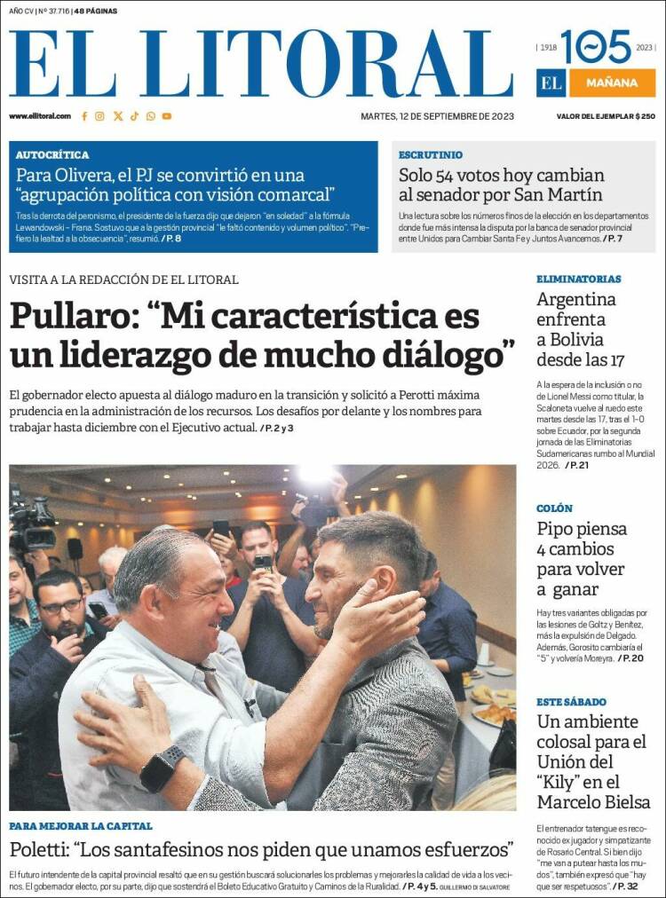 Portada de Diario El Litoral (Argentina)
