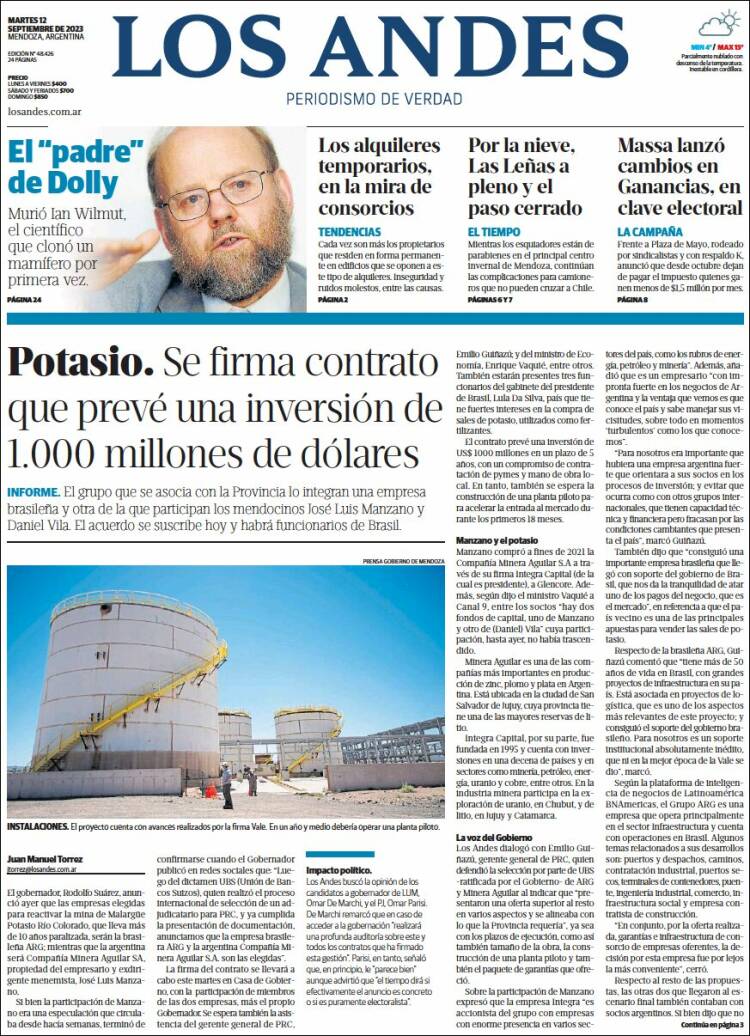 Portada de Los Andes - Mendoza (Argentina)