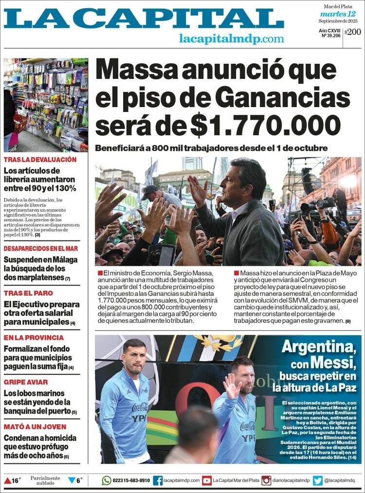 Portada de Diario La Capital - Mar del Plata (Argentina)
