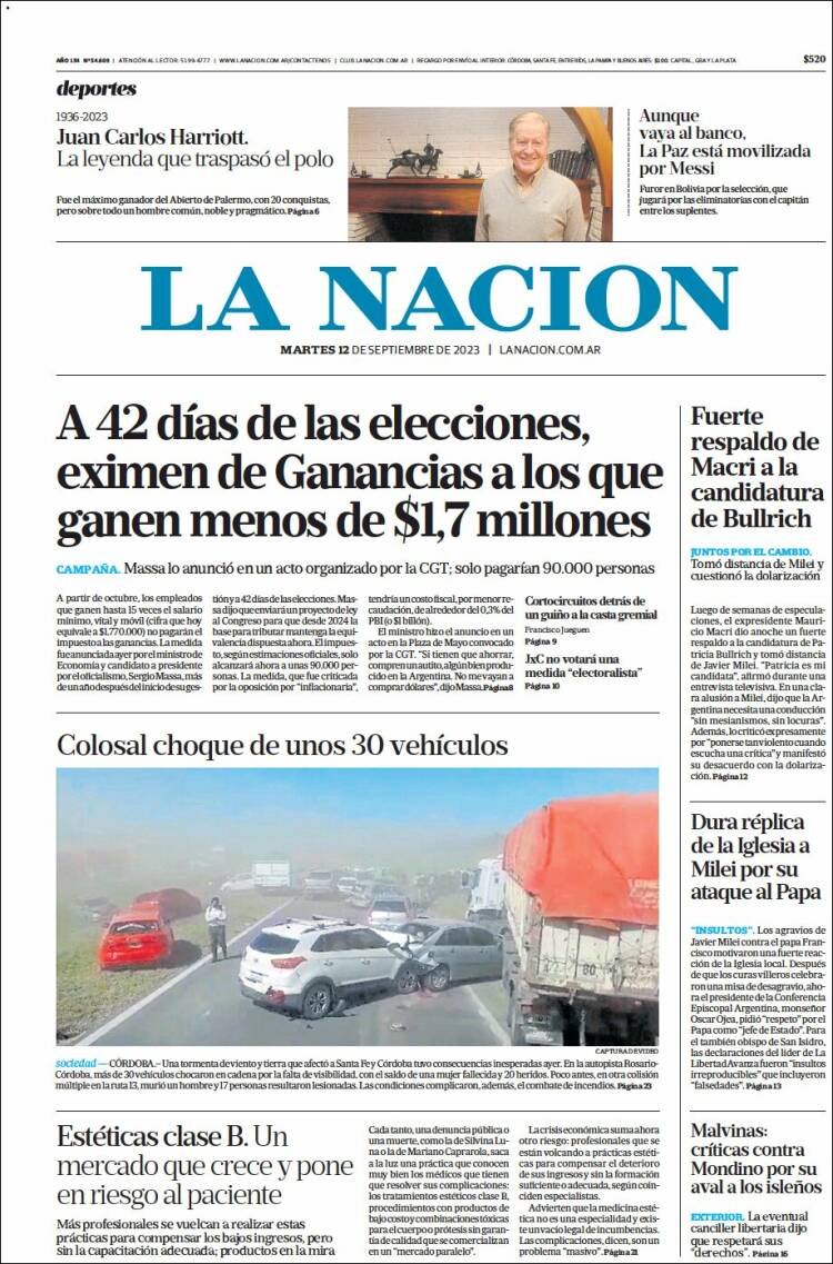 Portada de La Nación (Argentina)