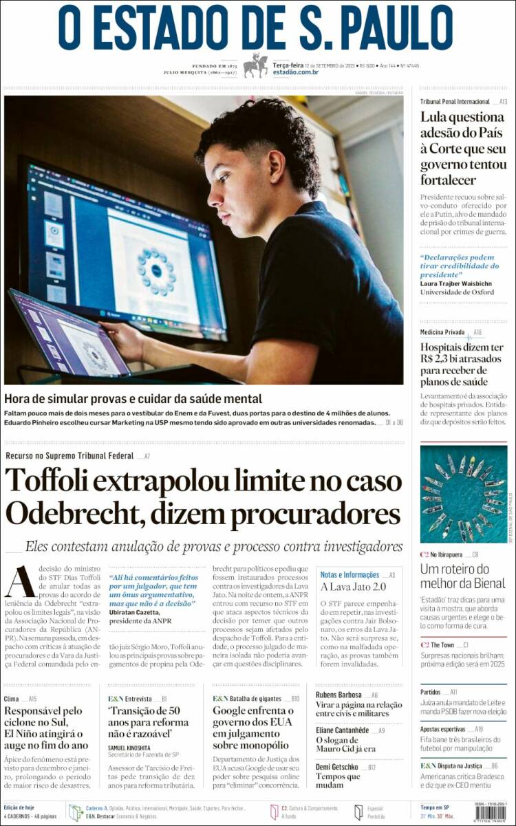 Portada de O Estado de São Paulo (Brasil)