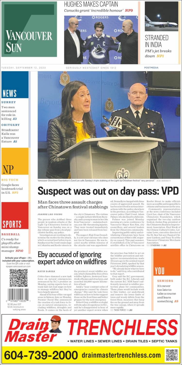Portada de The Vancouver Sun (Canadá)