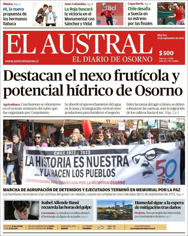 Portada de El Austral de Osorno (Chile)