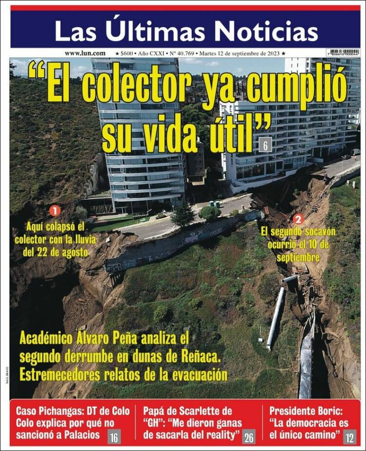 Portada de Las Últimas Noticias (Chile)