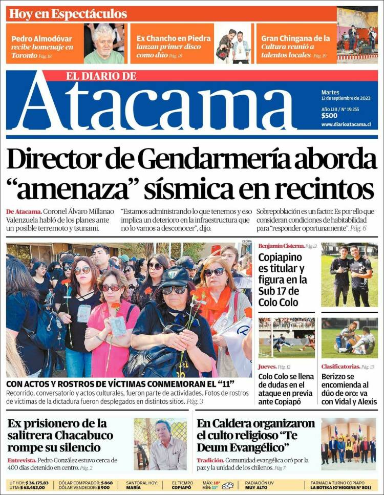 Portada de Diario de Atacama (Chile)