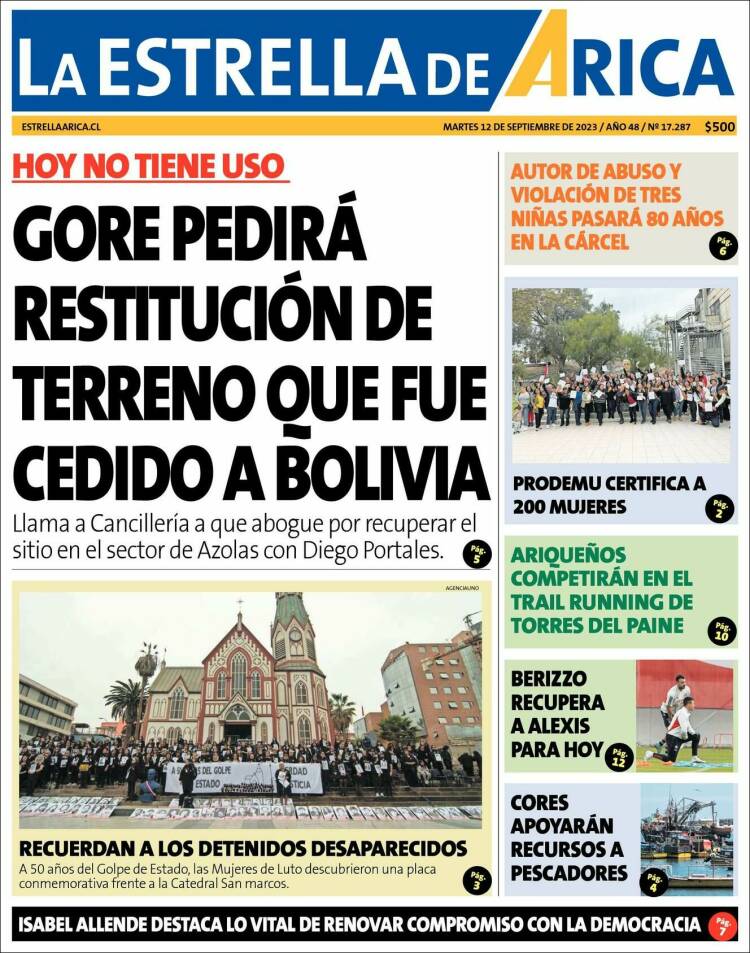 Portada de La Estrella de Arica (Chile)