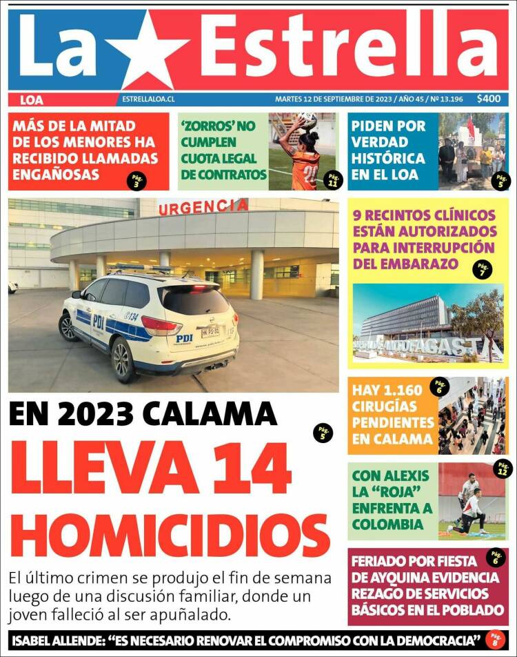 Portada de La Estrella de Loa (Chile)