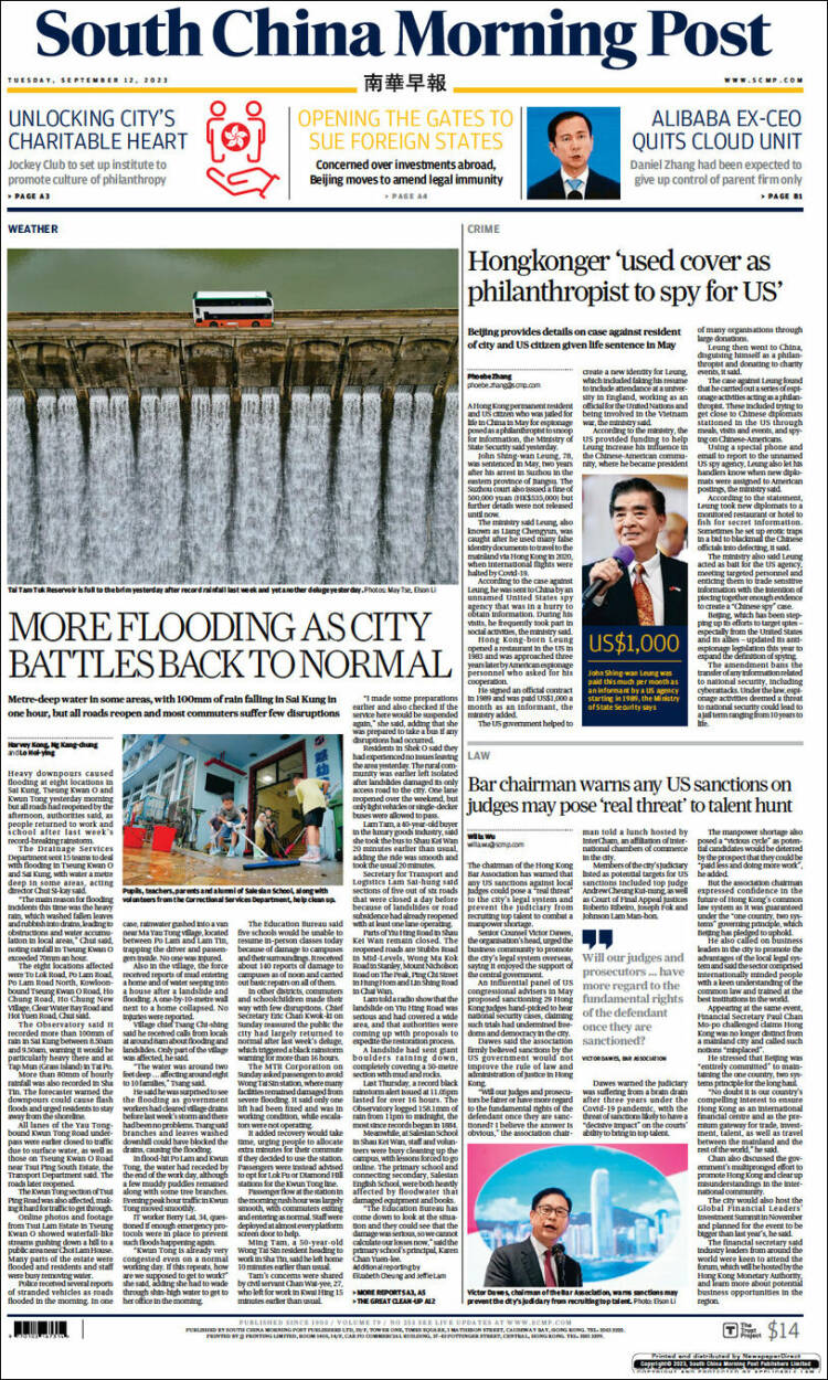 Portada de South China Morning Post (China)