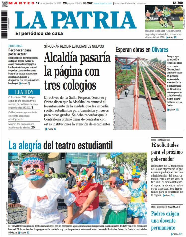 Portada de La Patria (Colombia)