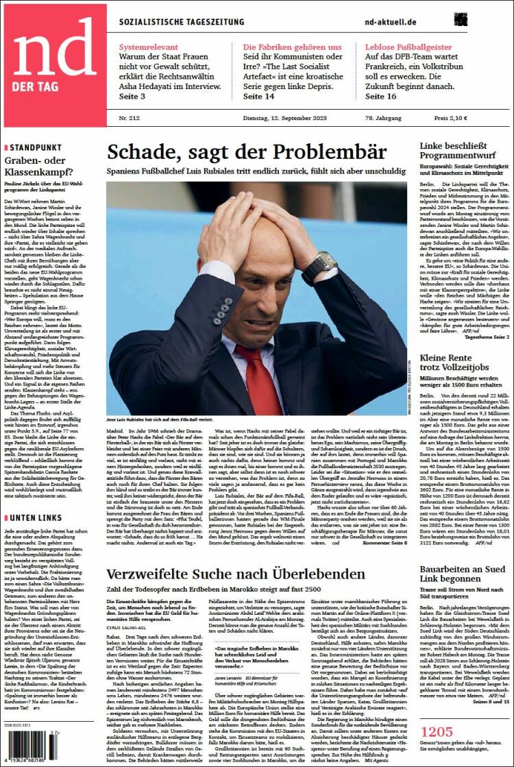 Portada de Neues Deutschland (Alemania)
