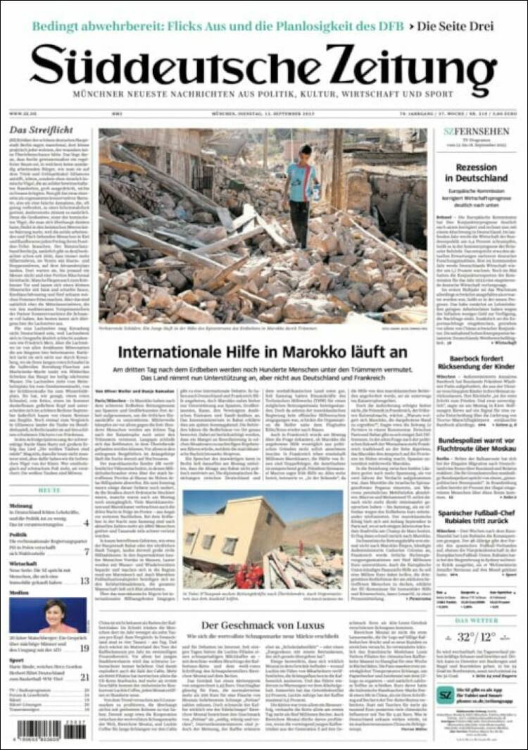 Portada de Sueddeutsche (Alemania)