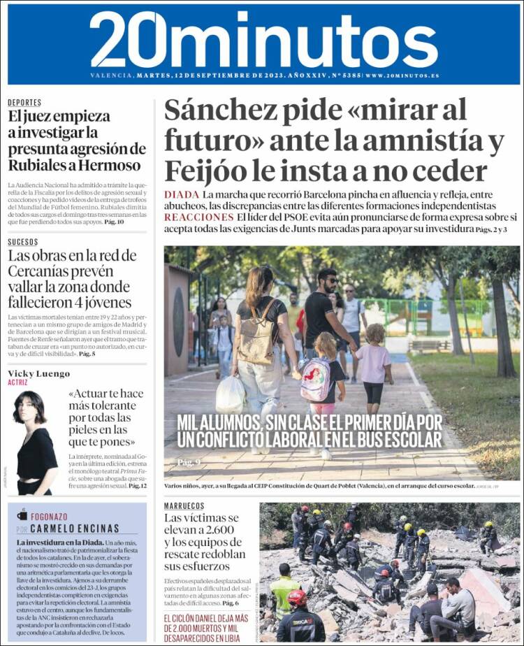 Portada de 20 Minutos - Valencia (España)