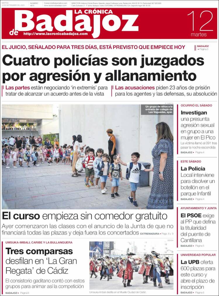 Portada de La Crónica de Badajoz (España)