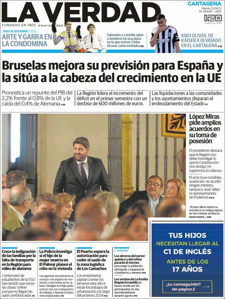 Portada de La Verdad de Cartagena (España)