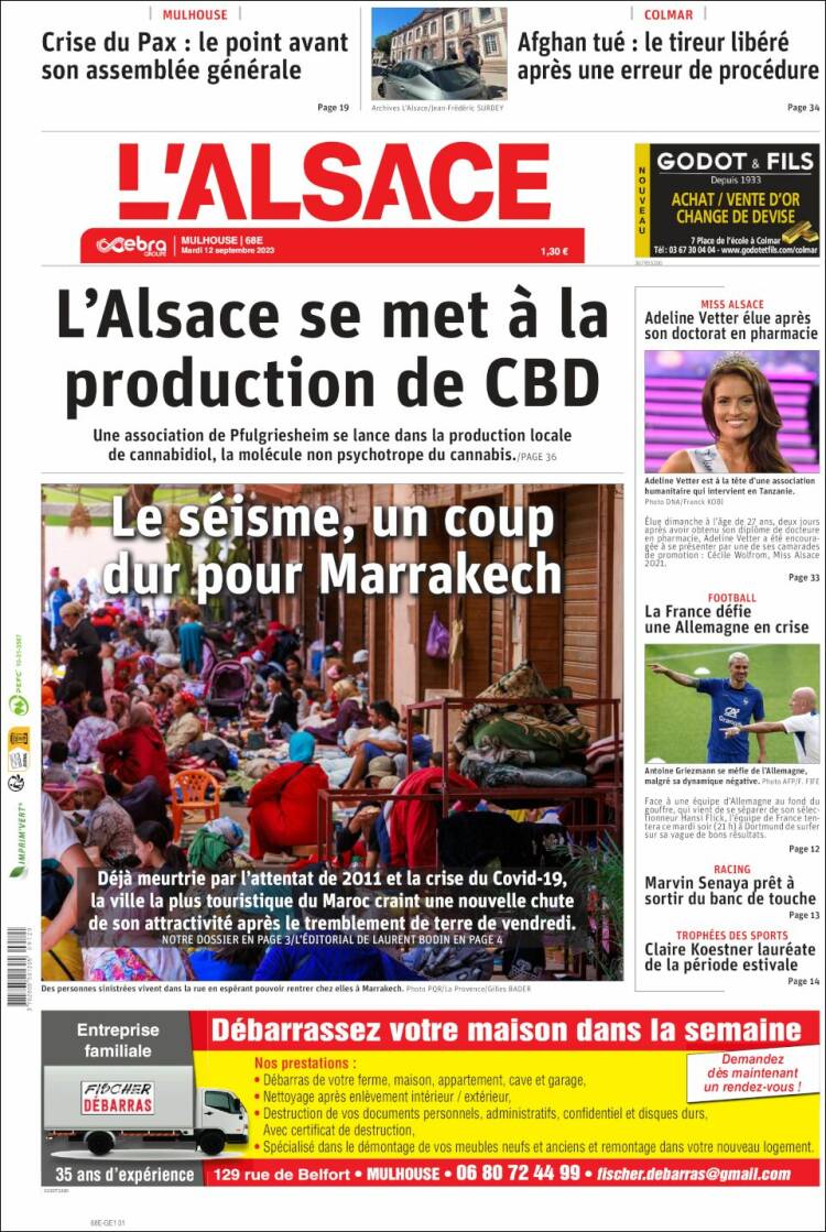 Portada de Journal L'Alsace (Francia)