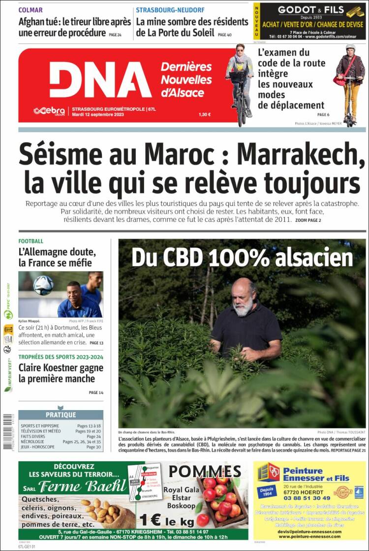 Portada de Les Dernières Nouvelles d'Alsace (Francia)
