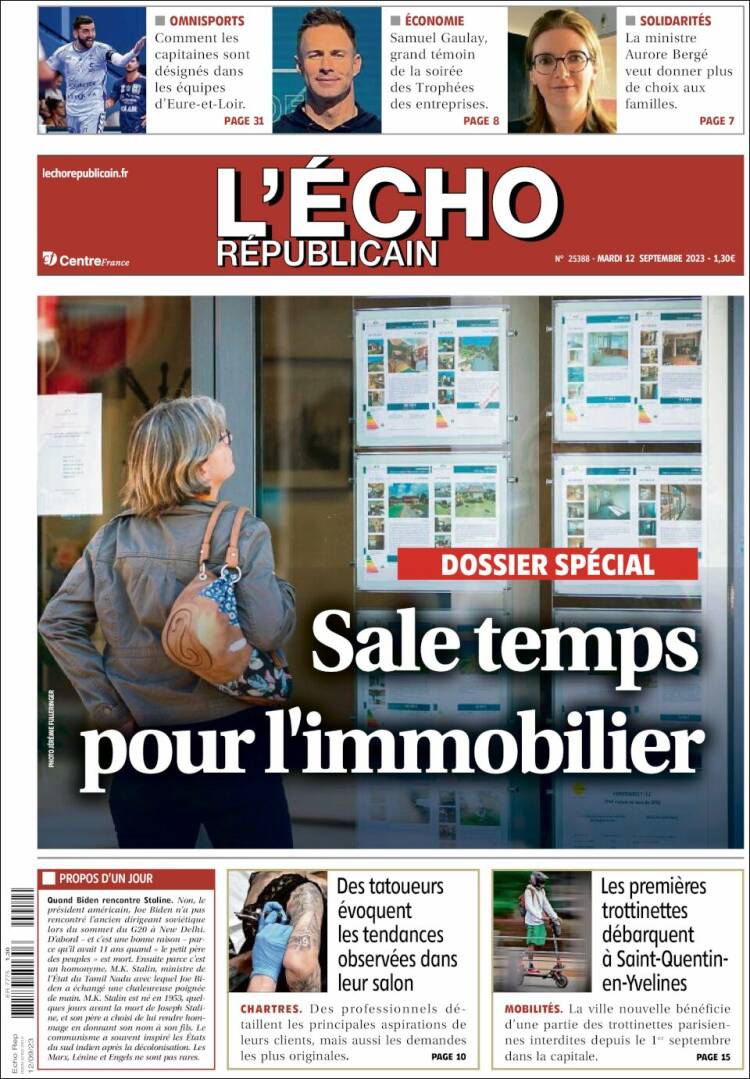 Portada de L'Echo Républicain (Francia)