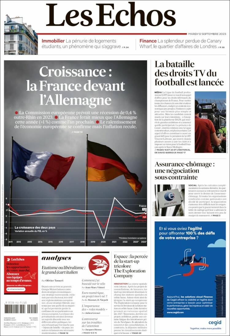 Portada de Les Echos (Francia)