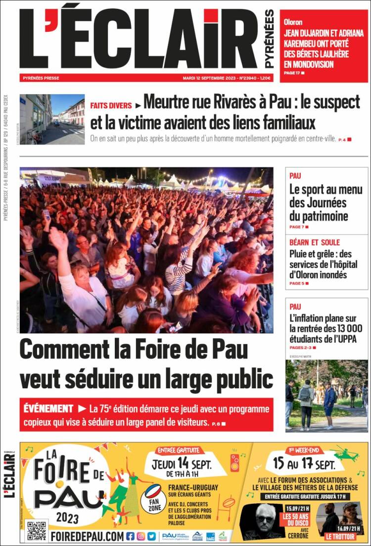 Portada de L'Eclair des Pyrénées (Francia)