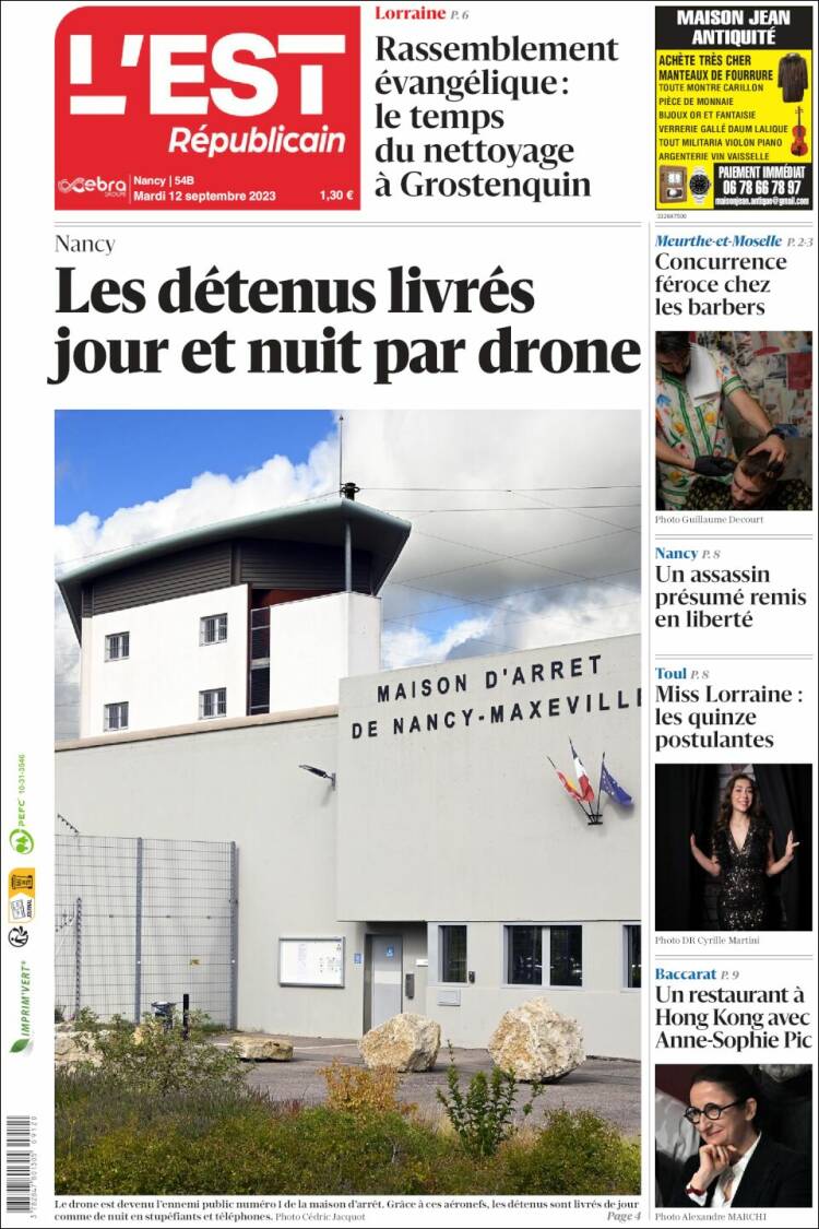 Portada de L'Est Republicain (Francia)