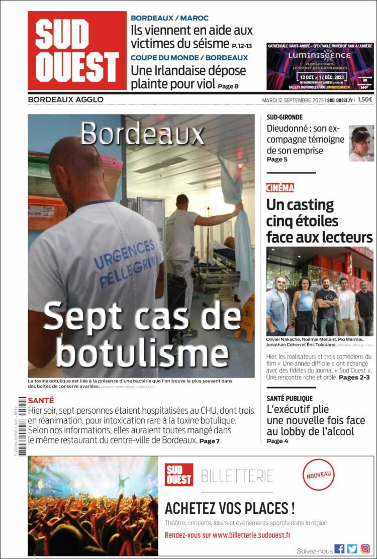 Portada de Sud Ouest (Francia)