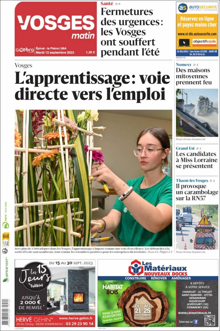 Portada de Vosges Matin (Francia)